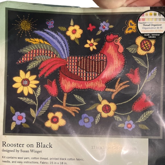 Dimensions Rooster on Black Crewel Embroidery Kit - 11" x 14" - New - Picture 2 of 7
